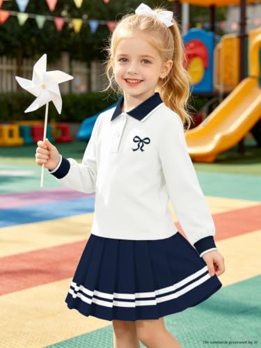 Image of Betusline Girls Skirt Set Long Sleeve Polo & Pleated Skirt, 4-14Y
