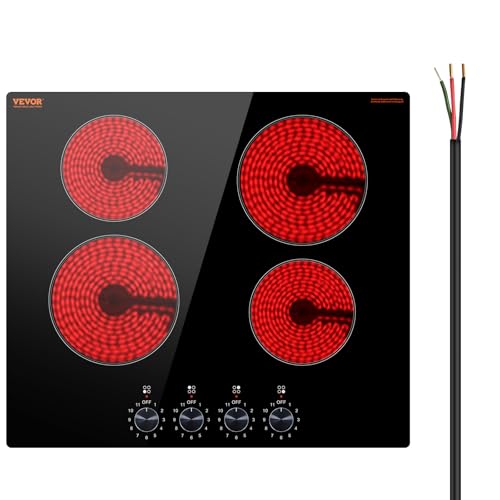 Image of VEVOR Electric Radiant Cooktop, Built-in Electric Stove Top, with Glass Panel, Knob Control, 11 Heat Levels, for Diverse Cooking Requirements (24inch-4burners /220V)
