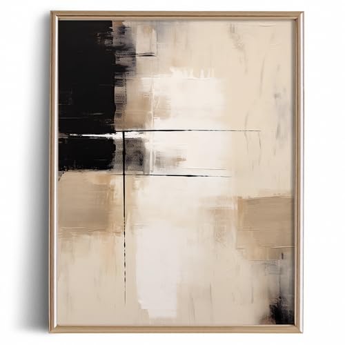 Neutral Earthy Tone Abstract Wall Art Decor - Mid Century Modern Poster Print for Wall - 11x14 Black and White Pictures - Living Bedroom Bathroom Kitchen Home Office - Aesthetic Texture Muted Moody