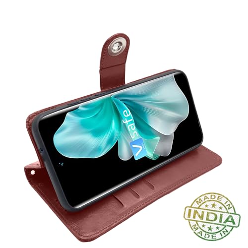 Image of Pikkme Vivo V30 5G Flip Cover Leather Finish | Inside TPU with Card Pockets | Wallet Stand and Shock Proof | Complete Protection Button Flip Case (Brown)