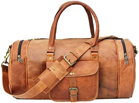 Jony Vintage Genuine Goat Leather Travel Duffle Bag Overnight Weekend Leather Bag Sports Gym Duffel for Men Women (20″)