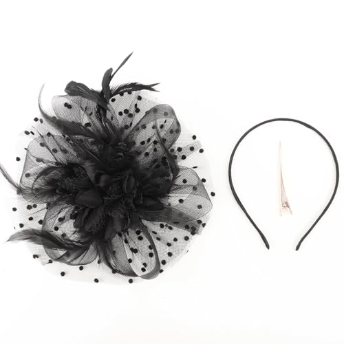 Image of DRESHOW Fascinators Hat Feather Headband Women's Fascinators Tea Party Headwear with Clip Flower Head Band for Girls & Women