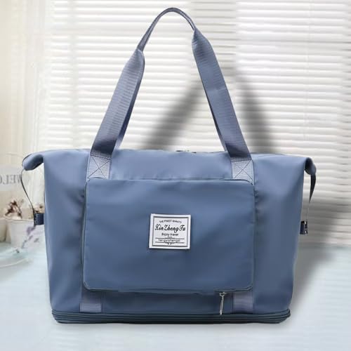 Travel Bag for Women Expandable Duffel Tote Weekender Overnight Bag Carry on Sports Gym Bag Waterproof Foldable Duffel (Blue)