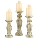 Candle Holder Set Decorative for Pillar - Vintage Boho Candleholder Set of 3 Whitewashed for Home Living Room Fireplace Mantel Table Decoration