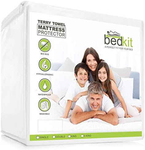 Bedkit Waterproof Mattress Protector Double - Terry Towel Double Mattress Protectors - Deep Fitted Mattress Bed Cover - Breathable Cotton Mattress Cover for Double Bed