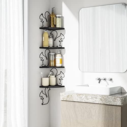 Alsonerbay Black Corner Shelf 4 Tier Shelves For Wall Storage, Easy-To-Assemble Floating Wall Mount Shelves For Bedrooms And Living Rooms (Squirrel Shaped) #TOP4