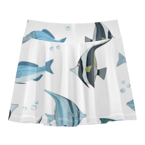 Running Girls Skorts Athletic Shorts Toddlers Tennis Skirts Butterfly Skirt Tropical Fish Blue Grey 4t2