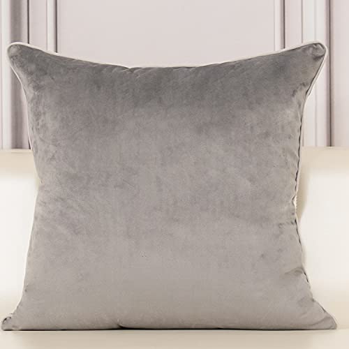 Aeckself 18 X 18 Inch European Cushion Cover Luxury Velvet Home Decorative Embroidered Floral Pillow Case Pillowcase For Sofa Chair Bedroom Living Room, Grey And White #TOP1