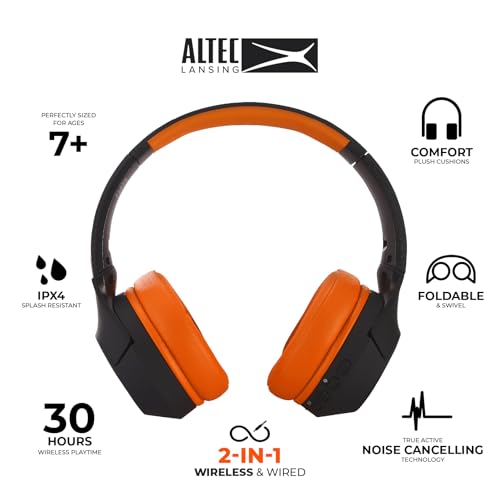 Image of Altec Lansing Kid Safe Noise Cancelling Wireless Headphones 15H Battery, 85dB Volume Limit, Foldable Design Powerful Sound, Active Noise Cancellation Perfect for Kids Ages 7+