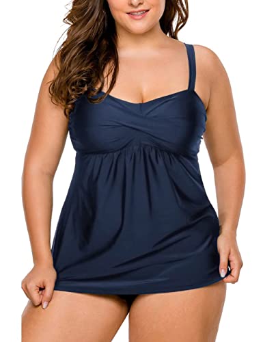 Lalagen Women's Straps Swimdress Plus Size Two Pieces Tankini Bikini Set Dark Blue Xxl-1 #TOP7