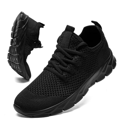 Image of Men Running Shoes Tennis Walking Slip On Fashion Sneakers Black Size 9.5 | for Gym Lightweight Breathable Mesh Sport Shoes