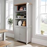 Home Source Tall Display Bookcase, 3 Shelf, 2 Door Storage Cupboard, Oak Effect, Grey - Image 5