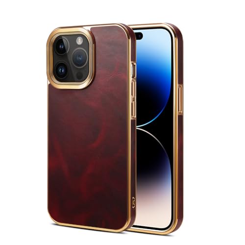 Étui en cuir pour iPhone 14 Plus coque luxe avec cadre plaqué rouge