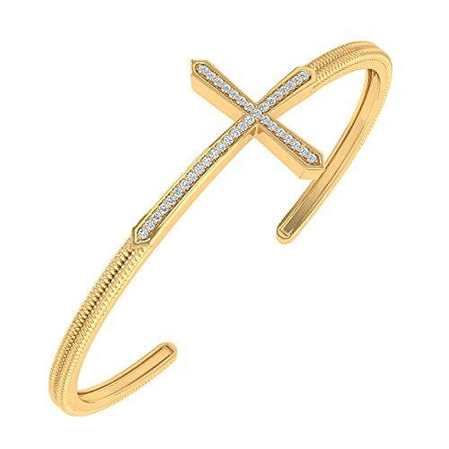 1/3 Carat Diamond Cross Sign Bangle Bracelet In 18K Yellow Gold Over Sterling Silver #TOP14