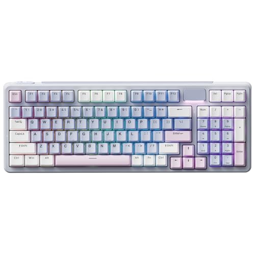 Rapoo V700DIY-98 Wireless Mechanical Keyboard, BT5.0 + 2.4GHz, Hot Swappable Custom Gaming Keyboard, Speed Silver Linear Switch, 16.8M Per-Key RGB, Gasket Mount, Creamy Sound, Full Anti-Ghosting, Pink