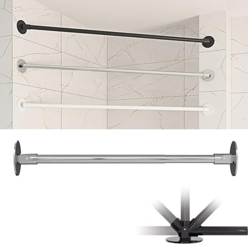 突っ張り棒 回転式調節可能クローゼットハンガーロッド(ドリル不要)、 コーナーシャワーカーテンバー|物干しラック、 狭いスペース用ハンガーレール(Silver,30-50cm (11.8-19.7in))