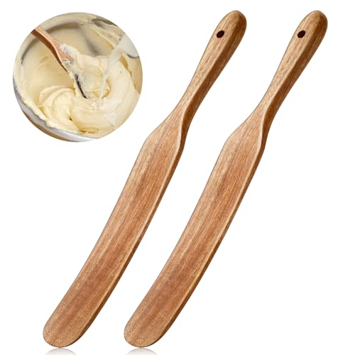 Baderke 2 Pack 13 Inch Acacia Wooden Spatula for Cooking Sourdough Wooden Spurtle with Hanging Hole