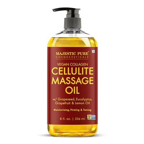 Majestic Pure Firming Body Massage Oil with Collagen – Helps Smooth The Appearance of Cellulite & Improve Skin Texture – Refreshing Aromatherapy Body Oil for Legs & Full Body – 8 Fl Oz