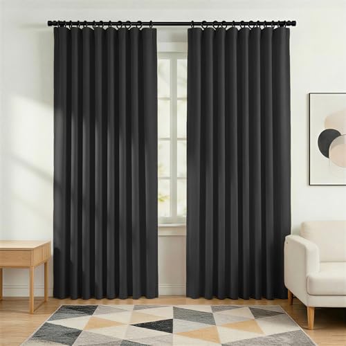 Image of hoeflife Blackout Curtains for Bedroom Room Darkening Curtains for Living Room Ceiling Door Curtain(Black Drape 1 Panel,W52 x L96