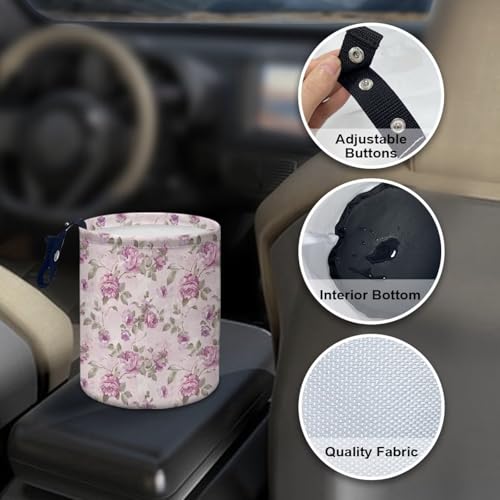 Image of Purple Flower Car Trash Can - Portable Collapsible Back Seat, Front Seat, Floor, or Hanging Headrest Waste Basket Car Accessories Interior Easy to Clean
