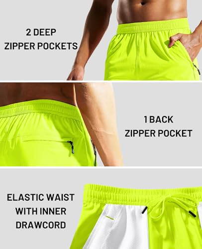 Image of MIER Men's Quick Dry Running Shorts with Zipper Pocket Elastic Waist Athletic Workout Exercise Shorts