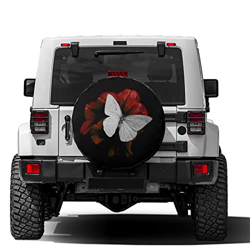 Image of Delerain Spare Tire Cover Butterfly and Red Blossom Wheel Covers Waterproof Dust-Proof UV Sun Universal Fit for RV Trailer RV SUV Truck and Many Vehicle (18 Inch for Diameter 32 inch-34 inch)