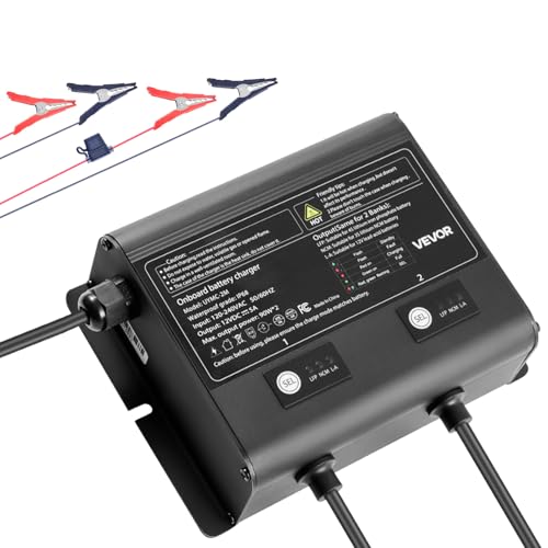 VEVOR 2 Bank Marine Battery Charger, 5A × 2, 12V Onboard Charger, IP68 Waterproof Smart Boat Battery Charger, for Lithium-Ion LiFePO4, NCM, Lead-Acid Batteries, Large Boat, Yacht, RV, Trailer