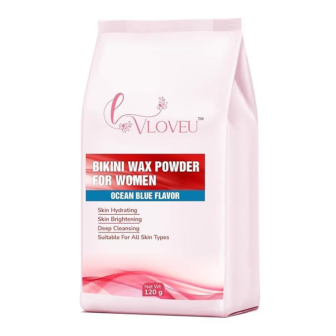 Image of VLOVEU- Bikini Wax Powder for Women - 5 Minutes Painless Herbal Wax Powder for Hair Removal | Easy to Use at Home, No Chemicals - No Irritation, Bikini Wax for Women and Girls (120g) (Ocean-blue, Pack of 4)