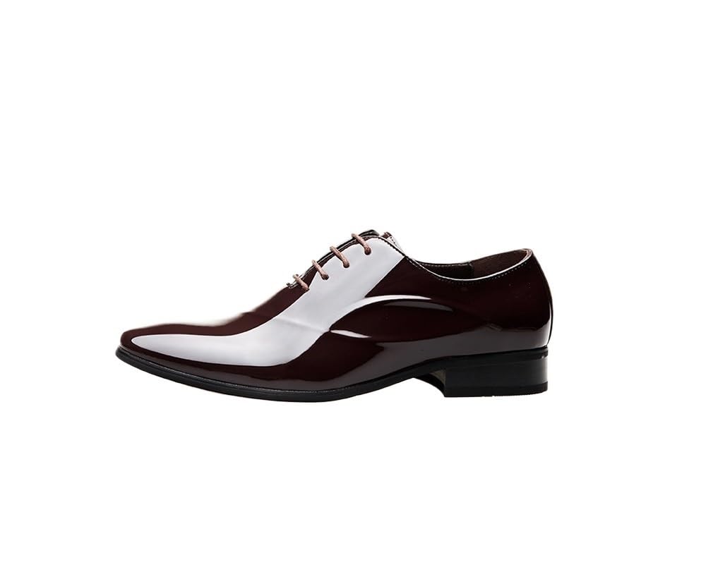 Dress Oxford for Men Lace Up Pointed Toe PU Leather Shiny Oxford Shoes Rubber Sole Block Heel Non Slip Resistant Anti-Slip Wedding