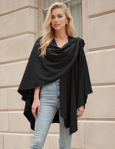 Womens Open Front Poncho Sweater Wrap Topper Knitted Elegant Shawls Cape for Spring Fall Winter2