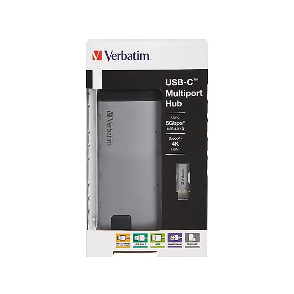 Verbatim USB-C Adapter USB 3.1 GEN 1/USB, W125625520 (1/USB 3.0x3/HDMI/SDHC/MICROSDHC/RJ45 49142, USB 3.2 Gen 1 (3.1 Gen 1) Type-C, USB 3.2) - Image 6