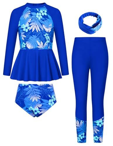 Image of GRACE KARIN Girls Long Sleeve Swimsuit Mermaid Bathing Suit Rash Guard Swimwear 4 Piece Size 5-12