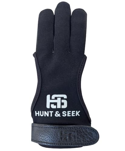 Hunt & Seek Three Finger Four-Way Fabric Archery Shooting Glove for Recurve & Compound Bow â€“ Protective Finger Tab Accessories (Black, Small)