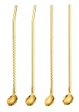 wrtgerht 4 Packungen, 304 Edelstahl-Strohhalme, Smoothie-Strohhalme, Milchtee- und Kaffee-Rührstrohhalme, farbiges Geschirr, Mehrzwecklöffel, bunt Küchengeräte (Color : Gold, Size : M)