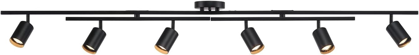 Globe Electric 59463 6-Light Track Lighting, Matte Black Finish, Center Swivel Bars, Adjustable Heads, Dimmable, GU10 Base, Modern Industrial Design