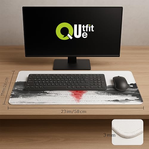 Image of Printed Gaming Mousepad - Premium Stitched Edges, Smooth Surface,Size 11x23 inches, Non-Slip Rubber Base - Ideal for Office & Gaming Setup (red Sun)