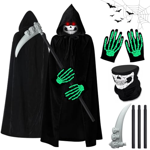Sensenmann Kostüm Kinder, Kapuze Reaper Halloween Kostüme Set,...