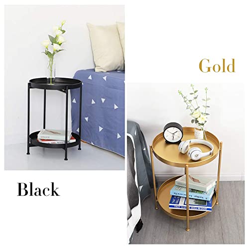 Tiita Round End Table Mental 2-Tier Side Table Nightstand/Small Iron Tables Accent Coffee Table For Living Room Bedroom Office Small Space #TOP7