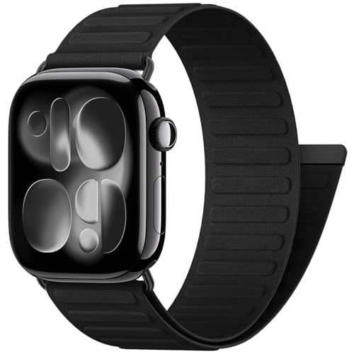 AMSKY Magnetisch Nylon Loop Kompatibel mit Apple Watch Armband 44mm 46mm 40mm 42mm 49mm 45mm 41mm 38mm Weiche Sport Band mit Magnet für iWatch Series 11 10 9 8 7 6 5 4 Ultra SE 3 2 1 Schwarz