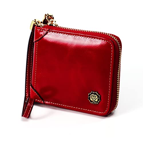 Small Womens Wallet, RFID Blocking Genuine Leather Purse Zip Around Credit Card Holder Purse Clutch Wallet with Wristlet