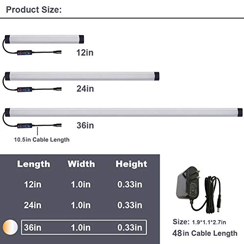 Dimmable Under Cabinet Lighting, Color Temperature Changing LED Light Bar, Daylight to Warm White Lights, Remote Control Lamp for Desk, Counter, Closet, Room, Shelf (36 Inch) - Image 3