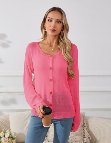 Image of Libsorge Womens Oversized Lightweight Sheer Button Cardigan Spring 2025 Trendy Solid Ribbed Knit Long Sleeve Thin Sweater