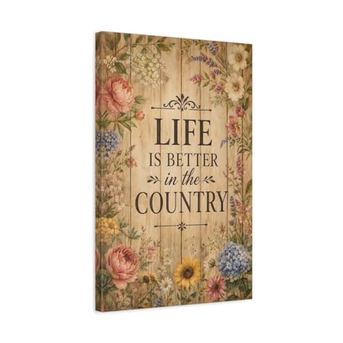 Tableau rustique fleurs sur toile premium de 3 cm d'épaisseur pour décoration soignée