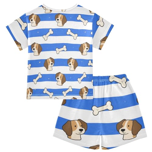 Little Girls 2 Piecing Pajama Set Pj Shorts for Teens Loungewear 8Y Blue White Striped Dog Bone pijama corta para ninos2