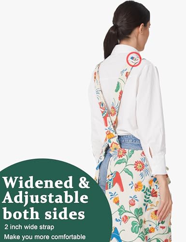 Image of Cozy Adjustable Cross Back Aprons for Women with Pockets Cotton Linen Cooking Kitchen Baking