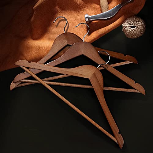 Image of WHISKET - Luxury Wooden Clothes Hangers, Premium Solid Wood Coat with Chrome Hooks | Durable Closet Organizer for Formal Wear & Everyday Clothing. (Walnut) [Pack of 50]