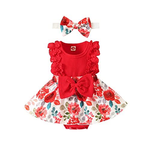 Vestido preto para meninas sem mangas com estampa floral e nervuras para recém-nascidos (RD1, 0 a 3
