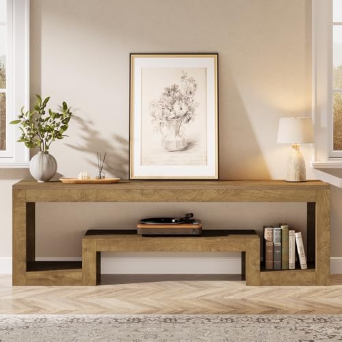 Image of Tribesigns 63-Inch TV Stand for 55 /60 /65 /75-Inch TVs, Farmhouse Entertainment Center with Open Storage Shelves, Wood Television Console for Living Room, Bedroom, Wood