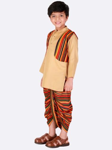 Image of superminis Boys Cotton Solid Jacket, Kurta Dhoti Set