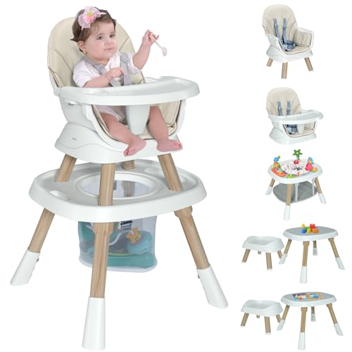 Image of Baby High Chair with Activity Center,10-in-1 Convertible High Chairs for Babies and Toddlers with Baby Toys,Building Block Table and Chair Set,Highchair for Ages 6-120 Months,White